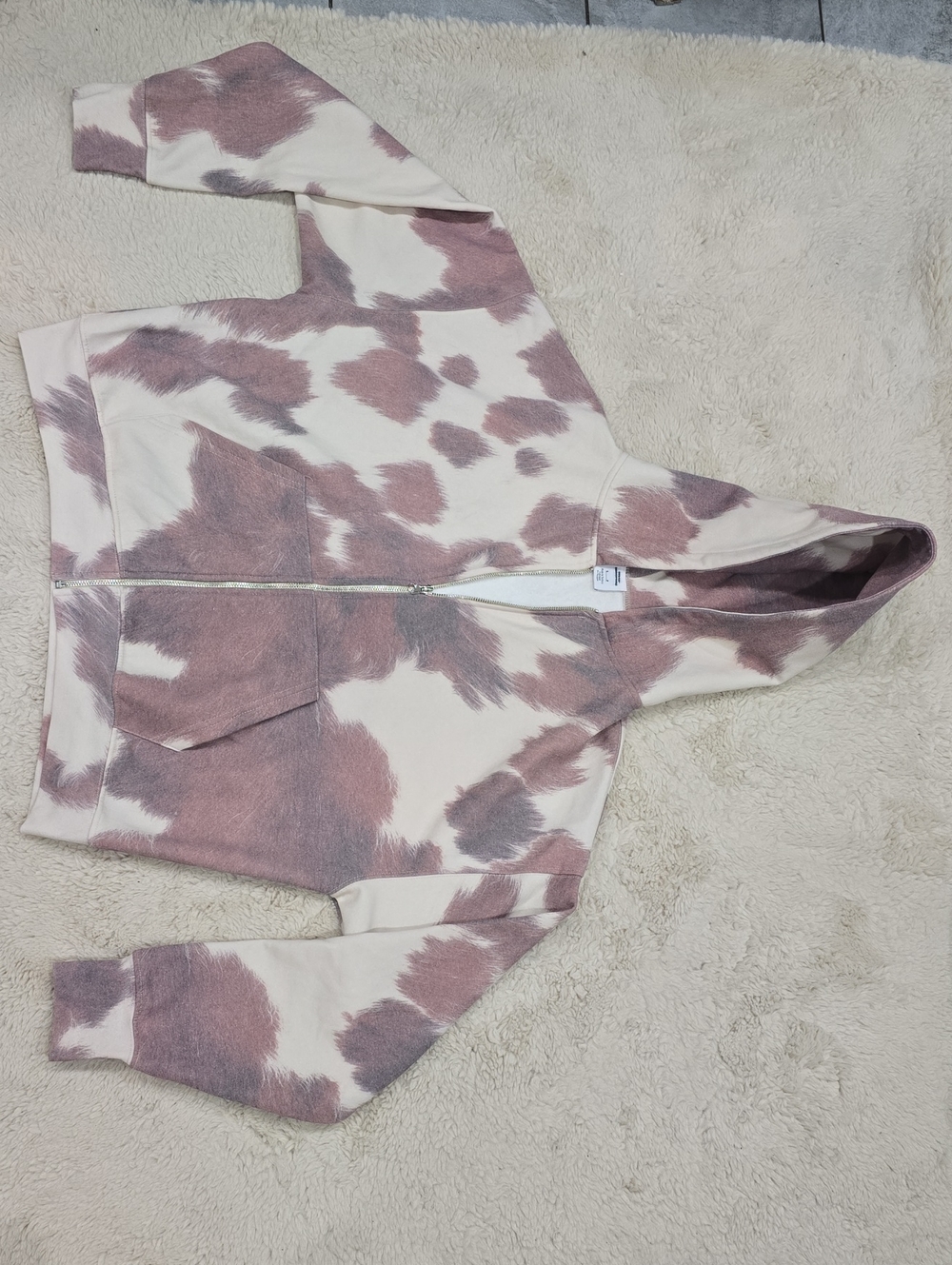 Urban Outfitters Mauve and Cream Cowprint Zip Hoodie